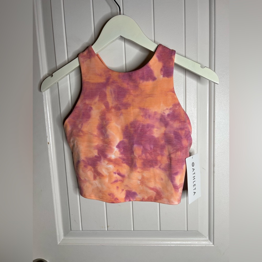 Athleta Orange and Pink Tie-Dye Ribbed Crop Tank without tags, like new. S